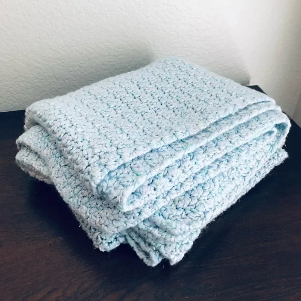 Hand Crocheted Blue Baby Crib Blanket